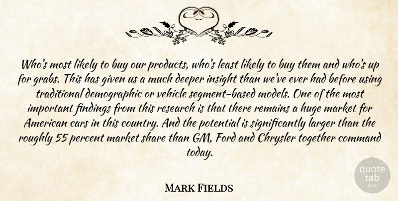 Mark Fields Quote About Buy, Cars, Chrysler, Command, Deeper: Whos Most Likely To Buy...