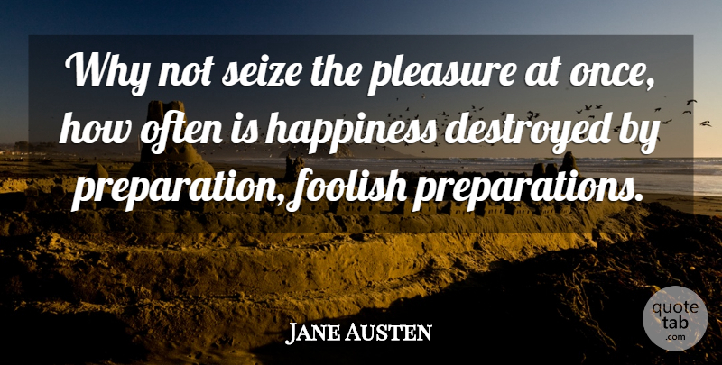 Jane Austen Quote About Destroyed, Foolish, Happiness, Pleasure, Seize: Why Not Seize The Pleasure...