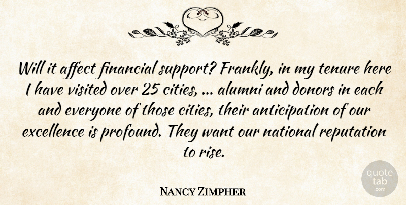 Nancy Zimpher Quote About Affect, Alumni, Donors, Excellence, Financial: Will It Affect Financial Support...