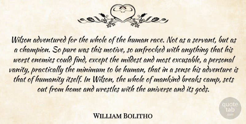 William Bolitho Quote About Adventure, Breaks, Enemies, Except, Home: Wilson Adventured For The Whole...