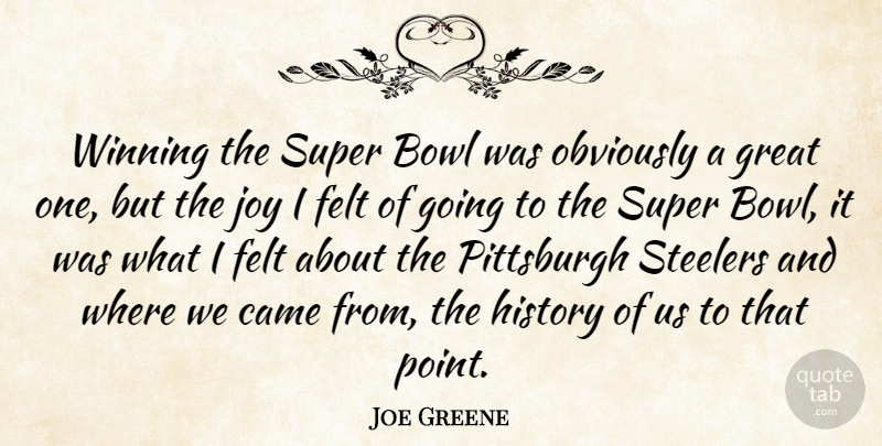 Joe Greene Quote About Winning, Joy, Pittsburgh: Winning The Super Bowl Was...