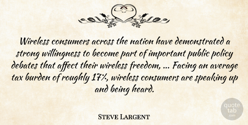 Steve Largent Quote About Across, Affect, Average, Burden, Consumers: Wireless Consumers Across The Nation...