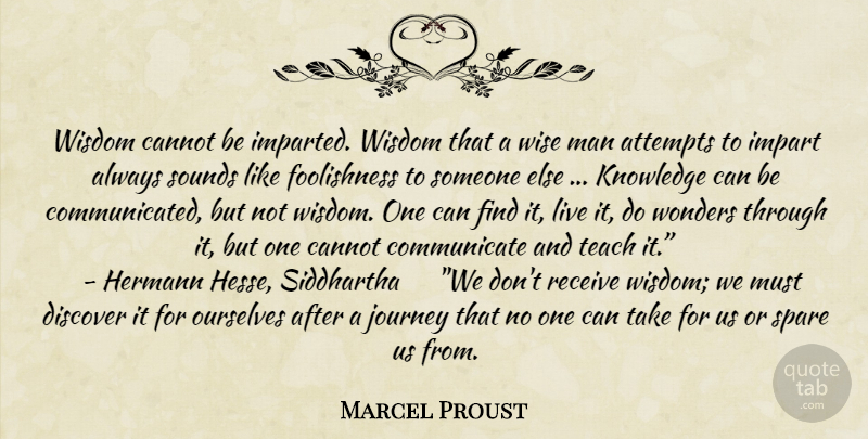 Marcel Proust Quote About Wise, Journey, Men: Wisdom Cannot Be Imparted Wisdom...