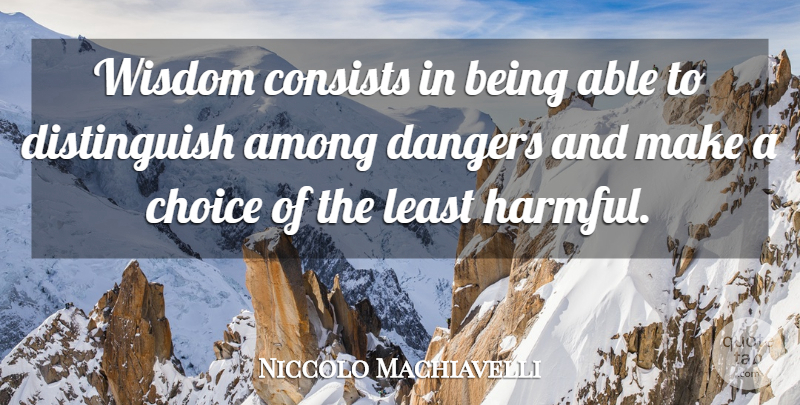 Niccolo Machiavelli Quote About Choices, Able, Danger: Wisdom Consists In Being Able...