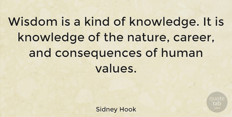 Sidney Hook Quote About Consequences, Human, Knowledge, Wisdom: Wisdom Is A Kind Of...