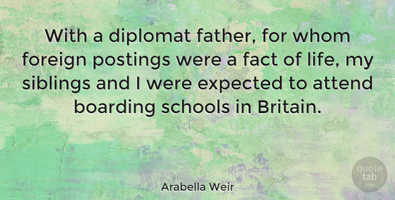 Arabella Weir Quote About Father, Sibling, School: With A Diplomat Father For...