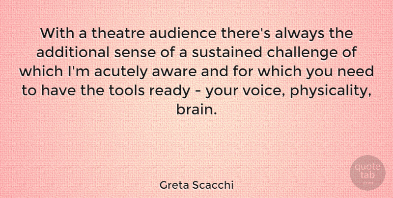 Greta Scacchi Quote About Voice, Challenges, Brain: With A Theatre Audience Theres...
