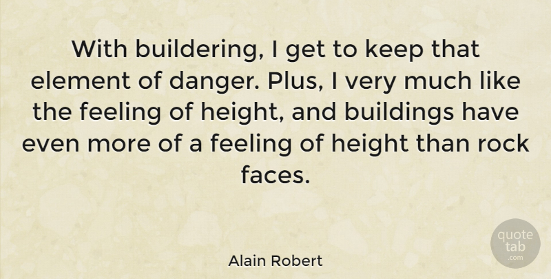 Alain Robert Quote About Rocks, Feelings, Elements: With Buildering I Get To...