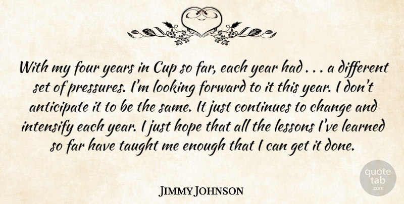 Jimmy Johnson Quote About Anticipate, Change, Continues, Cup, Far: With My Four Years In...