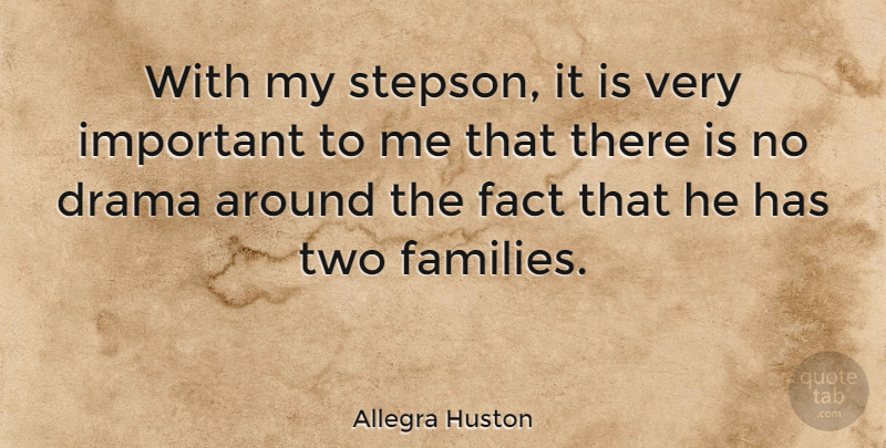 Allegra Huston Quote About Drama, Fact: With My Stepson It Is...