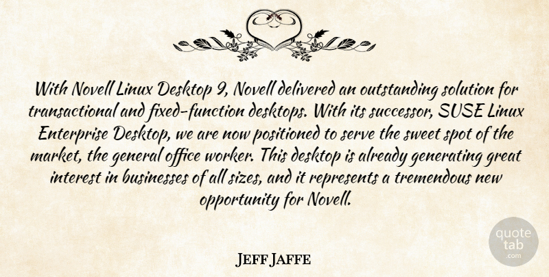 Jeff Jaffe Quote About Businesses, Delivered, Desktop, Enterprise, General: With Novell Linux Desktop 9...