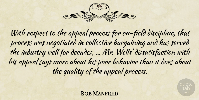Rob Manfred Quote About Appeal, Bargaining, Behavior, Collective, Industry: With Respect To The Appeal...