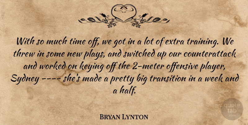 Bryan Lynton Quote About Extra, Offensive, Switched, Sydney, Threw: With So Much Time Off...