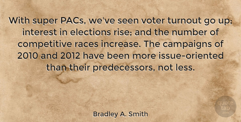 Bradley A. Smith Quote About Campaigns, Elections, Interest, Number, Races: With Super Pacs Weve Seen...