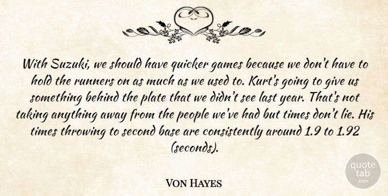 Von Hayes Quote About Base, Behind, Games, Hold, Last: With Suzuki We Should Have...