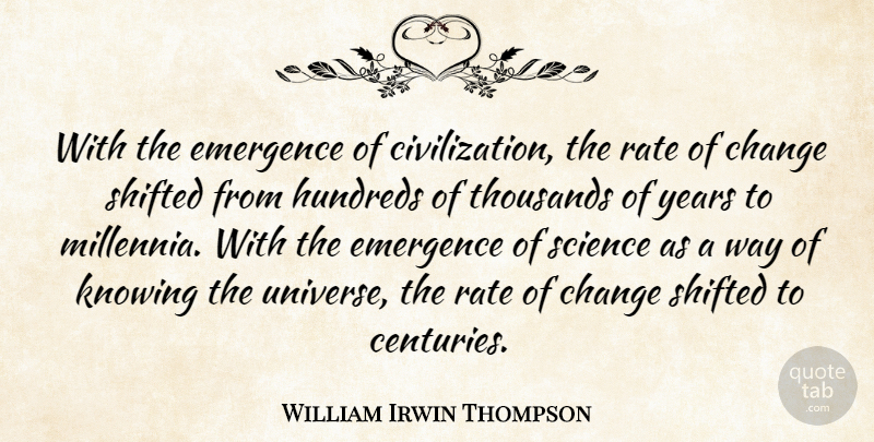 William Irwin Thompson Quote About Change, Years, Civilization: With The Emergence Of Civilization...