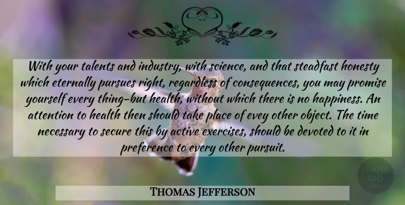 Thomas Jefferson Quote About Honesty, Health, Exercise: With Your Talents And Industry...
