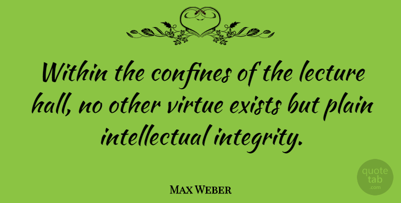 Max Weber Quote About Integrity, Intellectual, Lectures: Within The Confines Of The...
