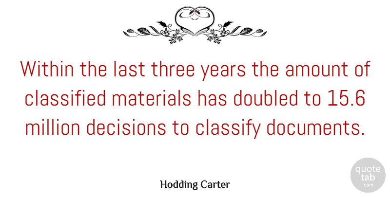 Hodding Carter Quote About American Journalist, Amount, Classified, Classify, Last: Within The Last Three Years...