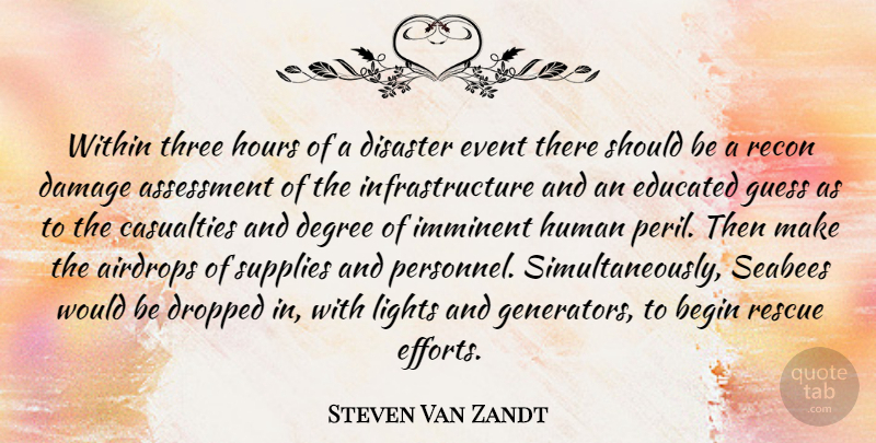Steven Van Zandt Quote About Light, Assessment, Effort: Within Three Hours Of A...