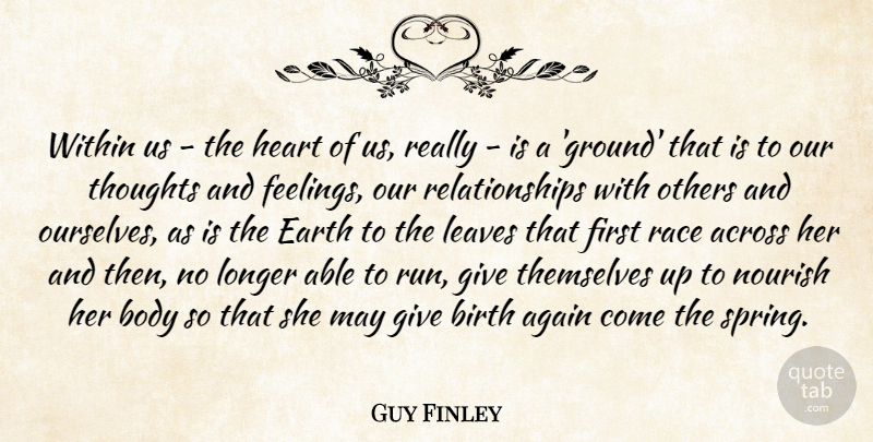 Guy Finley Quote About Across, Again, Birth, Body, Earth: Within Us The Heart Of...