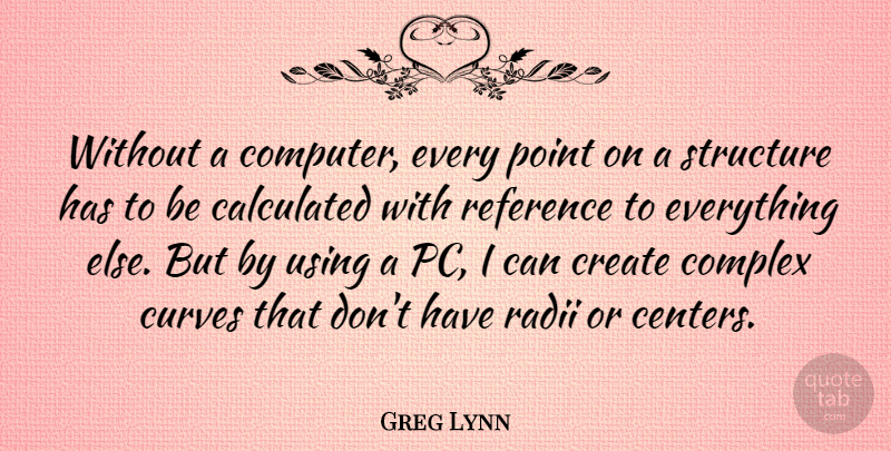 Greg Lynn Quote About Calculated, Complex, Reference, Structure, Using: Without A Computer Every Point...