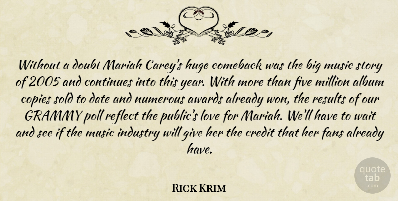 Rick Krim Quote About Album, Awards, Comeback, Continues, Copies: Without A Doubt Mariah Careys...