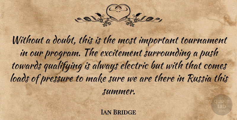 Ian Bridge Quote About Electric, Excitement, Loads, Pressure, Push: Without A Doubt This Is...