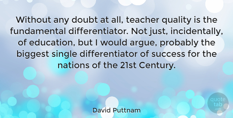 David Puttnam Quote About Teacher, Doubt, Quality: Without Any Doubt At All...