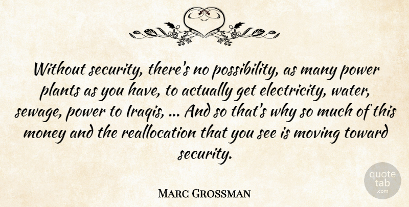 Marc Grossman Quote About Electricity, Money, Moving, Plants, Power: Without Security Theres No Possibility...