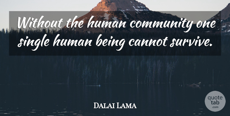 Dalai Lama Quote About Community, Survival, Humans: Without The Human Community One...