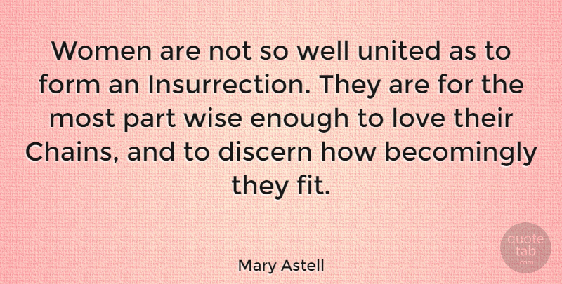 Mary Astell Quote About Wise, Fit, Enough: Women Are Not So Well...
