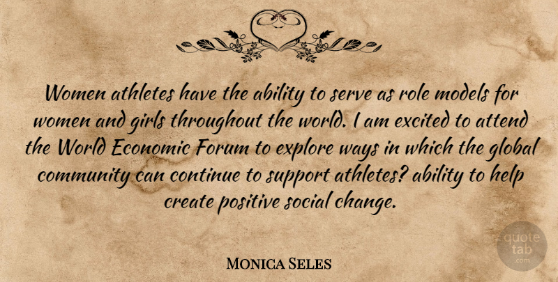Monica Seles Quote About Ability, Athletes, Attend, Community, Continue: Women Athletes Have The Ability...