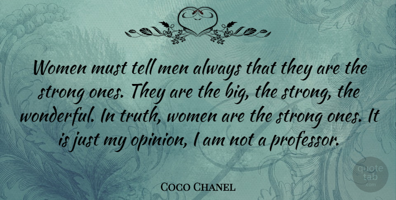 Coco Chanel Quote About Strong Women, Opinion, Wonderful: Women Must Tell Men Always...