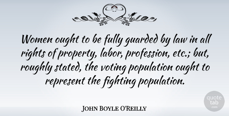 John Boyle O'Reilly Quote About Fighting, Fully, Guarded, Ought, Population: Women Ought To Be Fully...