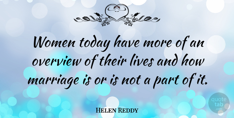 Helen Reddy Quote About Today, Overview: Women Today Have More Of...