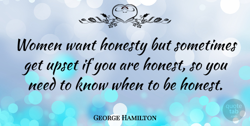 George Hamilton Quote About Honesty, Upset, Want: Women Want Honesty But Sometimes...