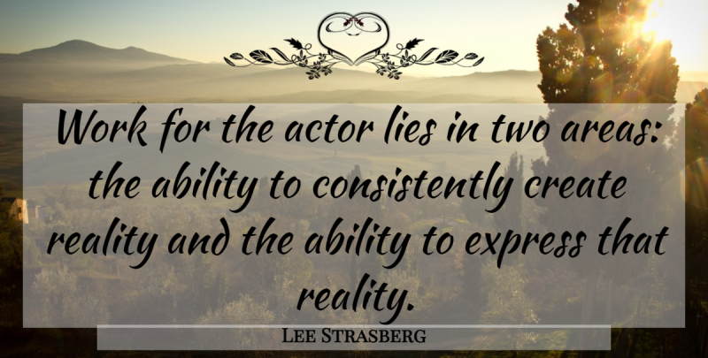 Lee Strasberg Quote About Ability, Create, Express, Lies, Reality: Work For The Actor Lies...