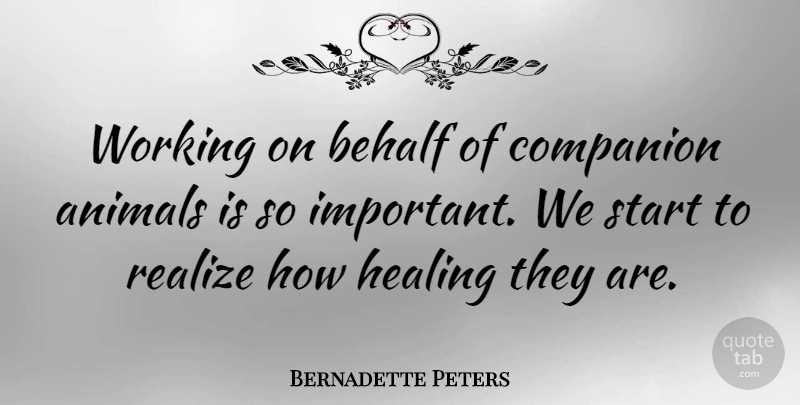 Bernadette Peters Quote About Healing, Animal, Important: Working On Behalf Of Companion...