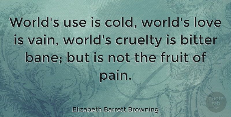 Elizabeth Barrett Browning Quote About Love, Pain, Use: Worlds Use Is Cold Worlds...