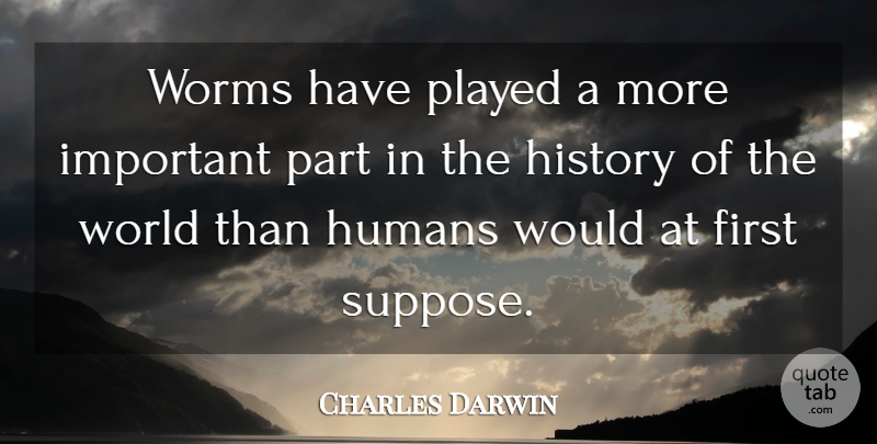 Charles Darwin Quote About Important, World, Firsts: Worms Have Played A More...