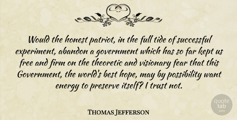 Thomas Jefferson Quote About Successful, Government, Visionaries: Would The Honest Patriot In...