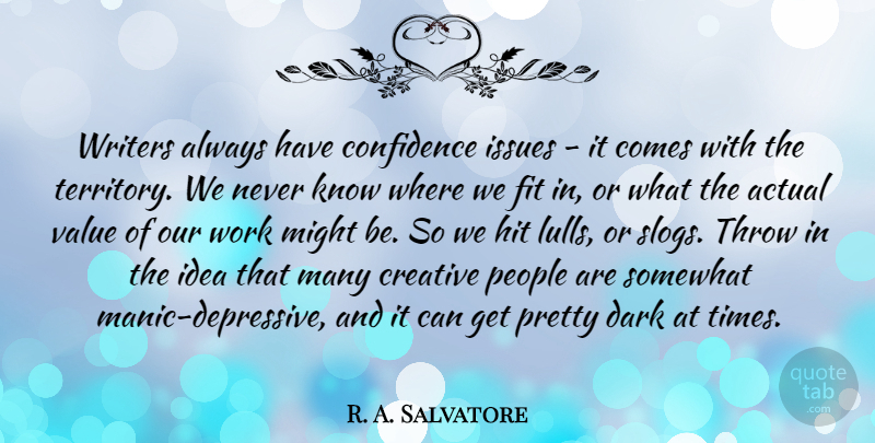 R. A. Salvatore Quote About Actual, Creative, Fit, Hit, Issues: Writers Always Have Confidence Issues...
