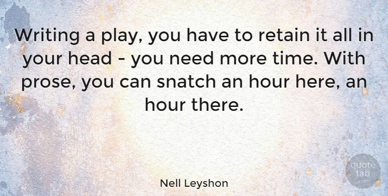 Nell Leyshon Quote About Retain, Time: Writing A Play You Have...