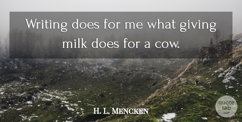 H. L. Mencken Quote About Writing, Giving, Cows: Writing Does For Me What...