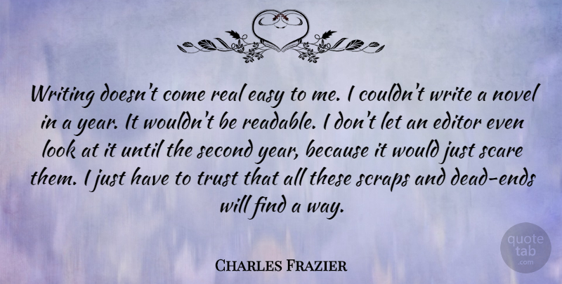 Charles Frazier Quote About Real, Writing, Years: Writing Doesnt Come Real Easy...