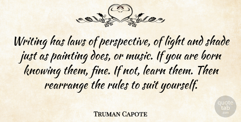 Truman Capote Quote About Music, Writing, Light: Writing Has Laws Of Perspective...
