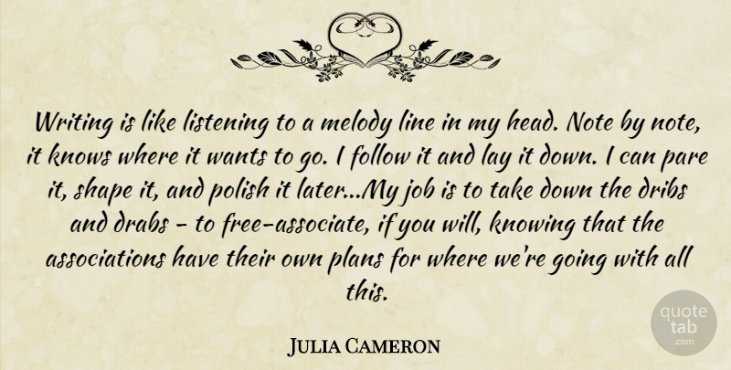 Julia Cameron Quote About Jobs, Writing, Knowing: Writing Is Like Listening To...
