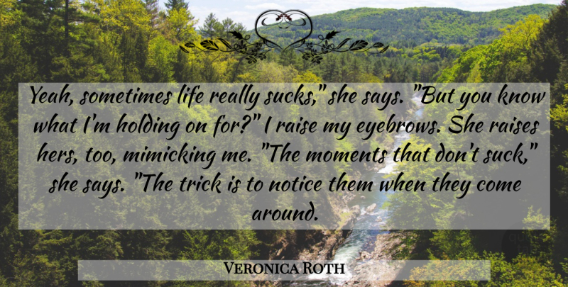Veronica Roth Quote About Eyebrows, Mimicking, Holding On: Yeah Sometimes Life Really Sucks...