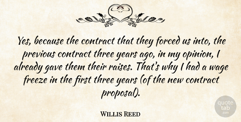 Willis Reed Quote About Contract, Forced, Freeze, Gave, Previous: Yes Because The Contract That...